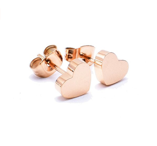 14ct Rose Gold Plated Heart Stud Earrings