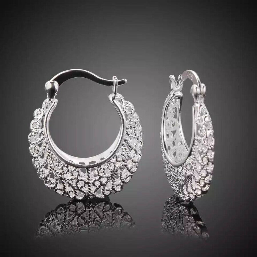 Sterling Silver (925) Victorian Style Ladies Woven Hoop Earrings