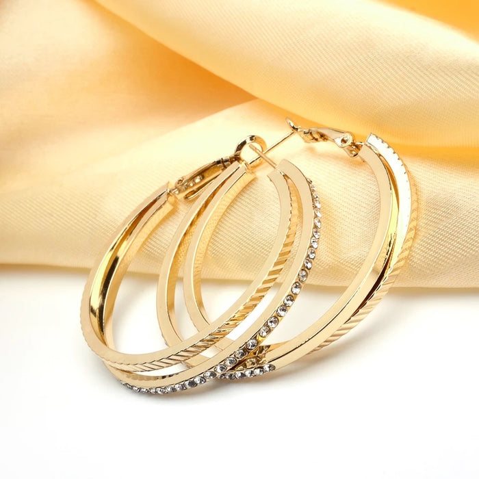 Gold Plated 40mm Double Hoop Crystal Earrings