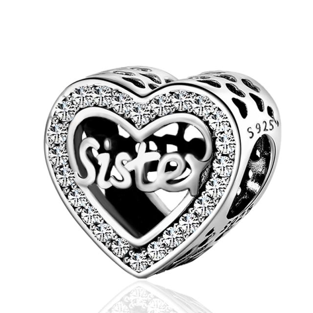925 Sterling Silver Sister Heart Charm