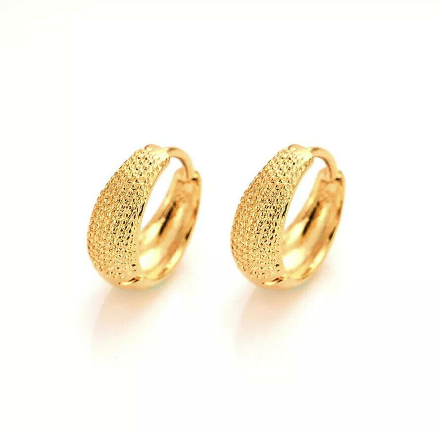 18ct Yellow Gold Filled Textured Small Huggie Hoop Earrings