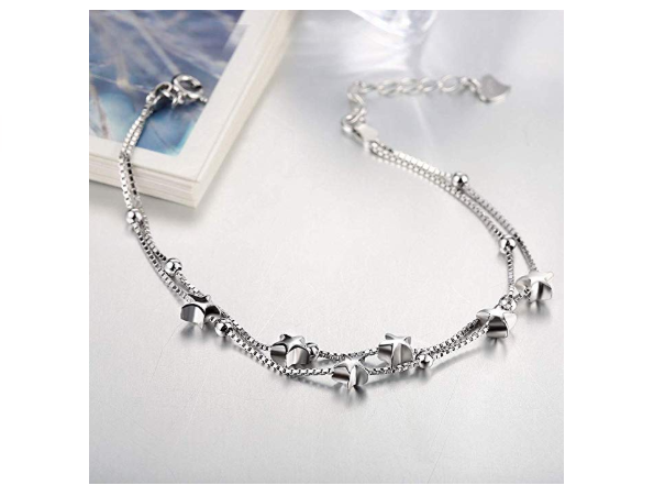 925 Sterling Silver Mini Stars Beaded Charm Bracelet