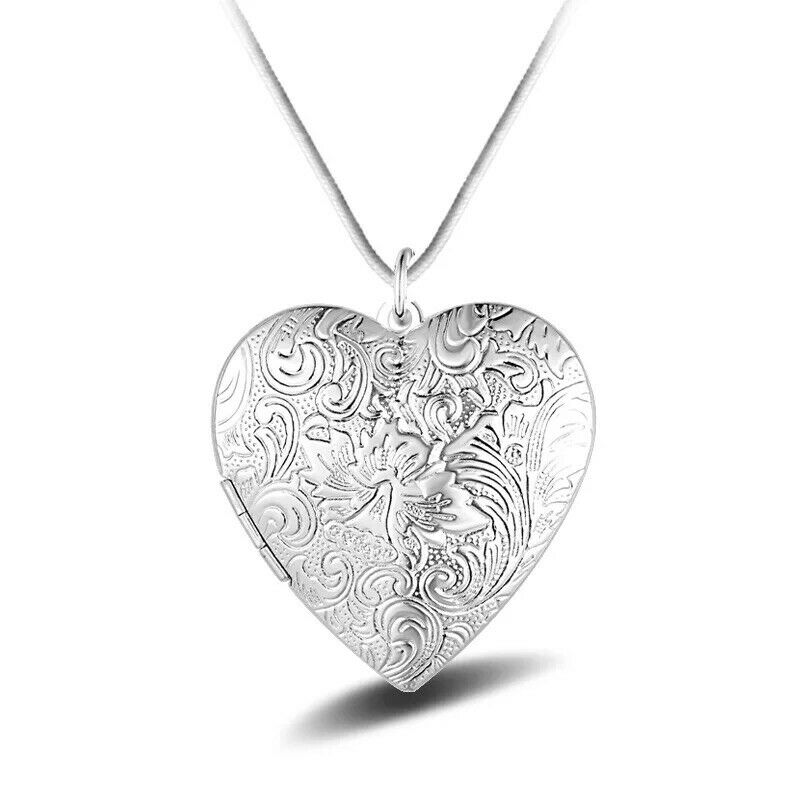 Solid 925 Sterling Silver Vintage Love Heart Memory Locket Necklace