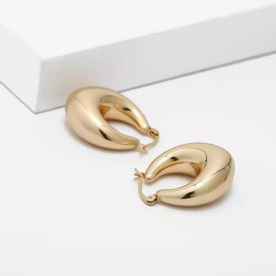 9ct Gold Filled Teardrop Oval French Hoop Earrings