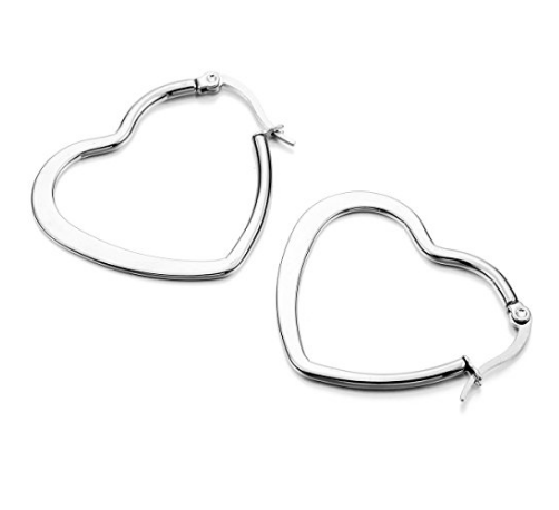 Silver Heart Hoop Sleeper Earrings