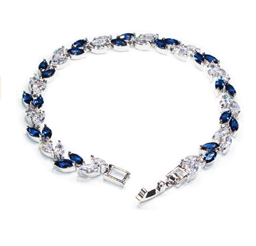 Blue Sapphire White Topaz Gemstone 925 Silver Bracelet