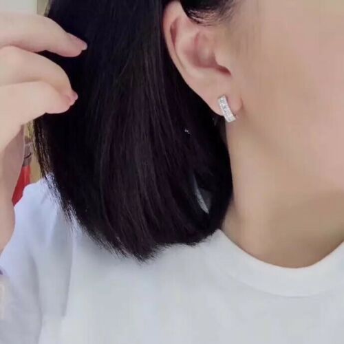 9ct White Gold Cubic Zirconia CZ Crystal Half Hoop Omega Back Earrings