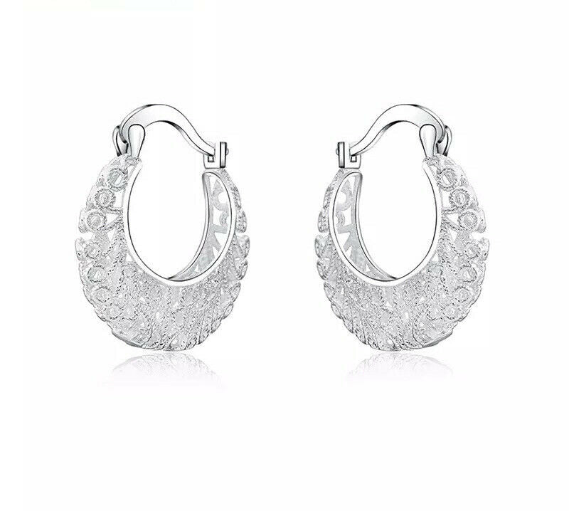 Sterling Silver (925) Victorian Style Ladies Woven Hoop Earrings