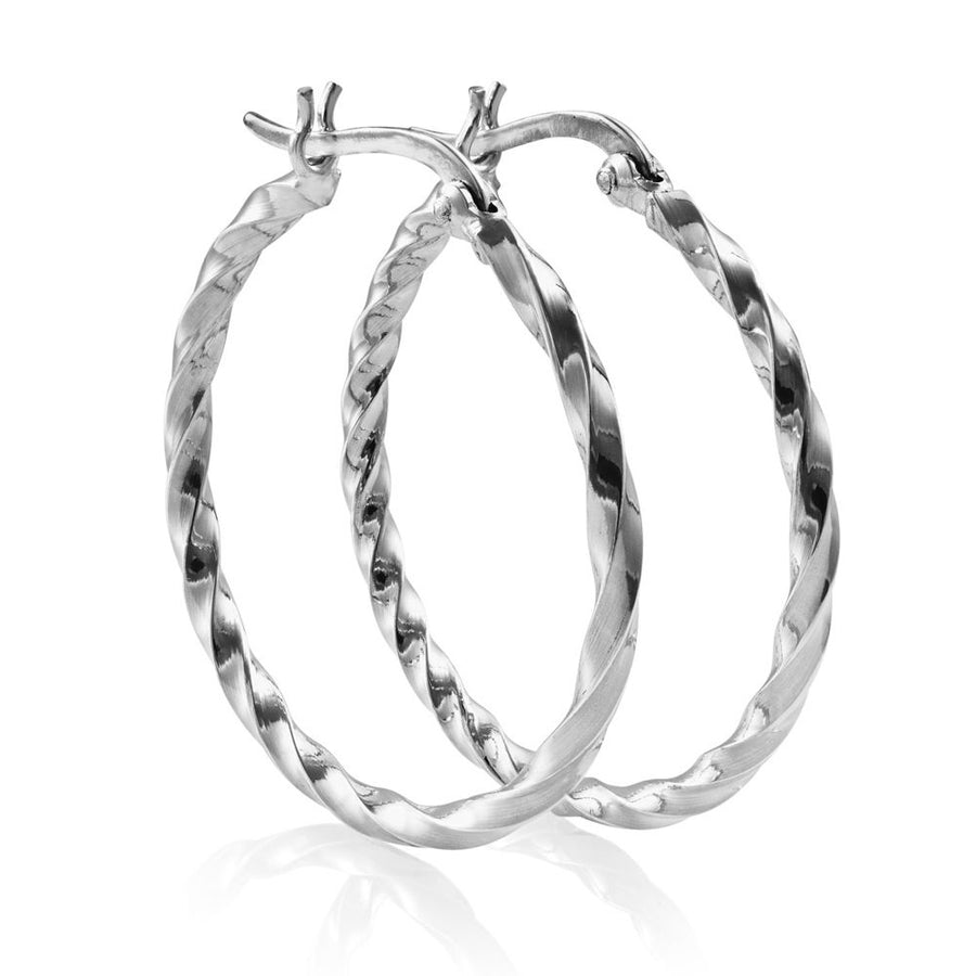 Silver Twisted Steel Hoop Earrings