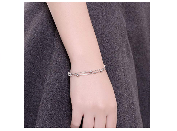 925 Sterling Silver Mini Stars Beaded Charm Bracelet