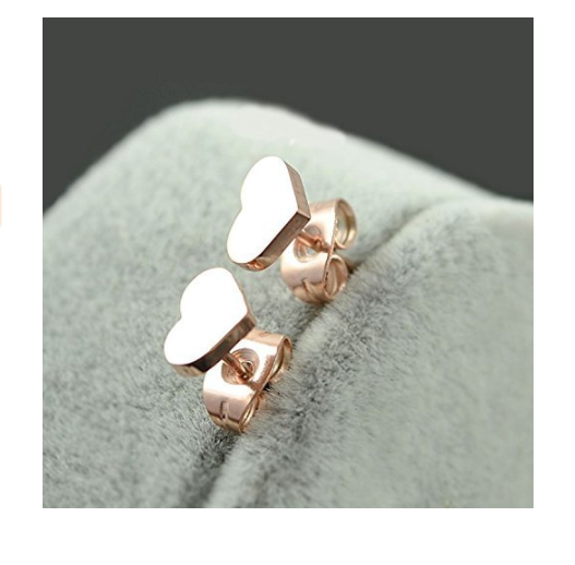 14ct Rose Gold Plated Heart Stud Earrings