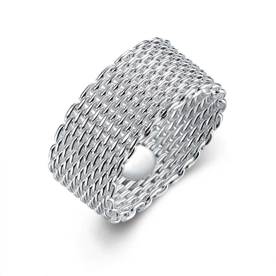 Sterling Silver Wide Mesh Woven Ladies Ring