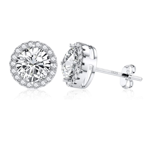 Round 10mm Simulated Diamond Sterling Silver Stud Earrings
