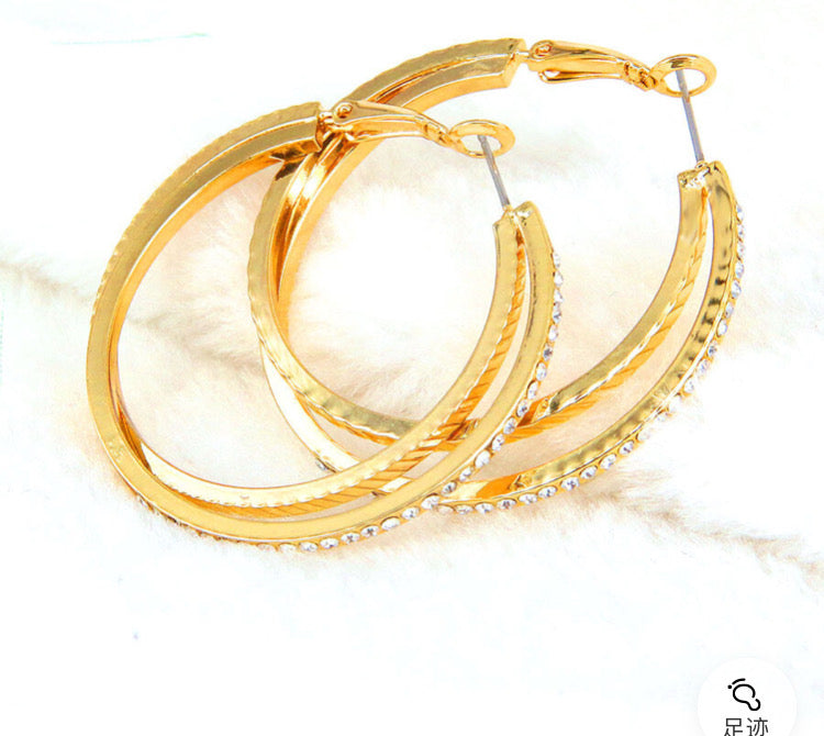Gold Plated 40mm Double Hoop Crystal Earrings