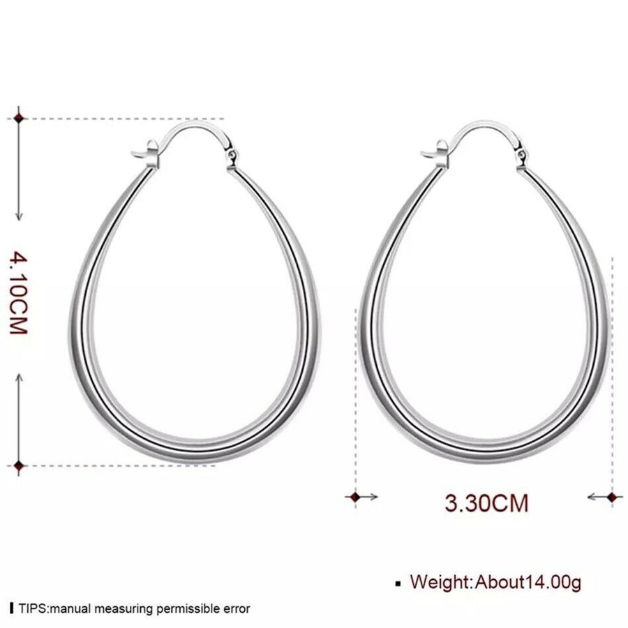 Sterling Silver Large Oval Hoop Earrings