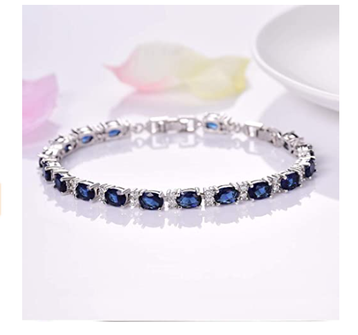 925 Sterling Silver Blue Sapphire White Topaz Tennis Bracelet