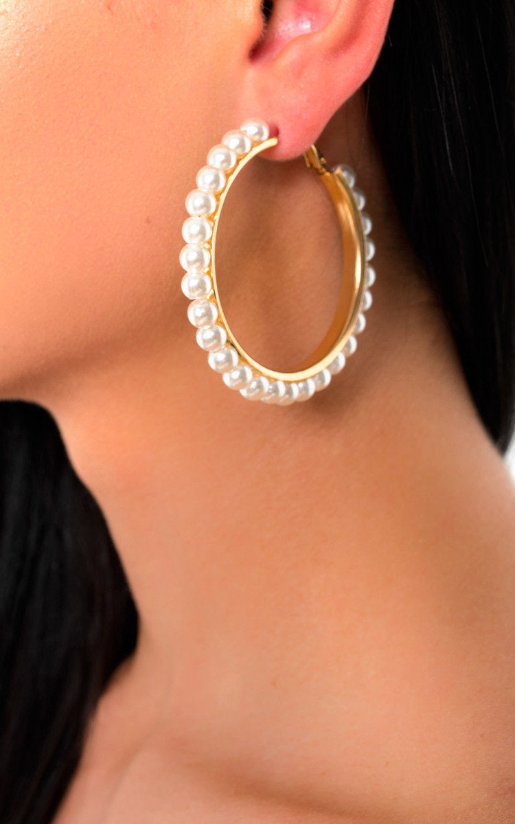 Large Pearl 5cm Hoop Earrings