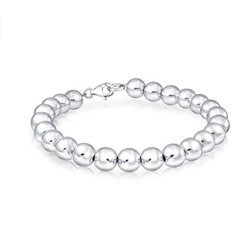 925 Sterling Silver Plated 10mm Ball Bead Bracelet