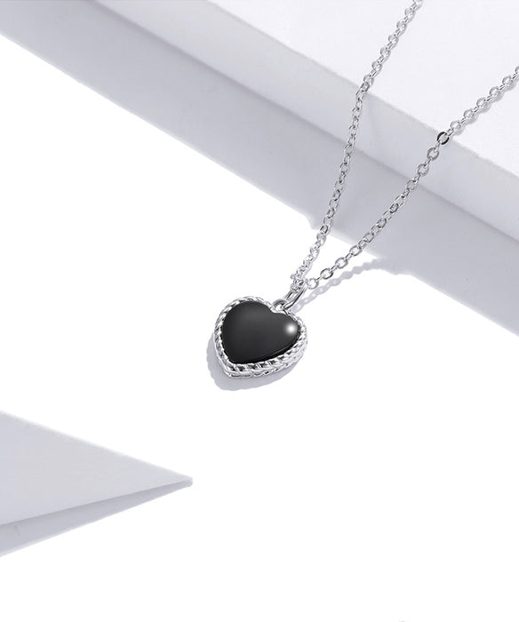925 Sterling Silver Black Onyx Heart Necklace