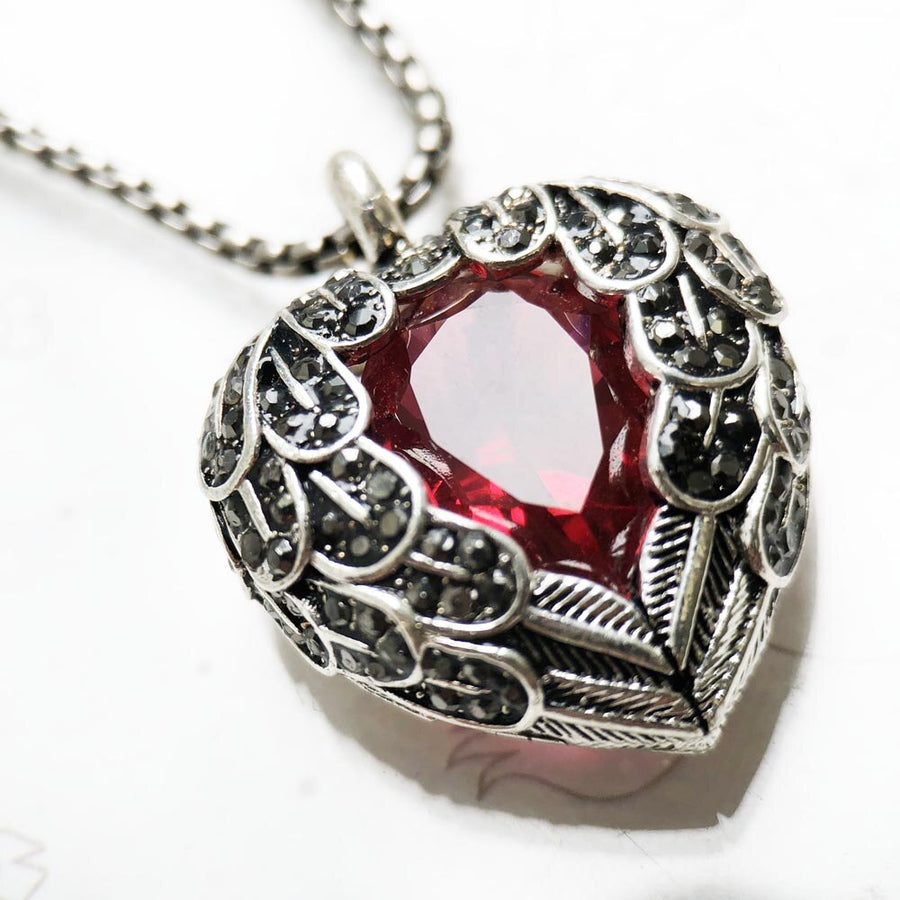 Angel Wings Ruby Heart Necklace In Sterling Silver