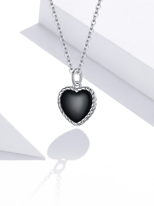 925 Sterling Silver Black Onyx Heart Necklace