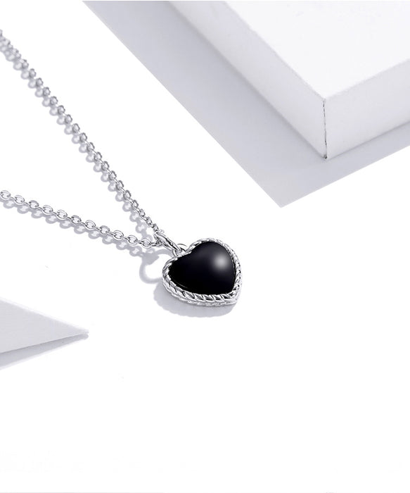 925 Sterling Silver Black Onyx Heart Necklace