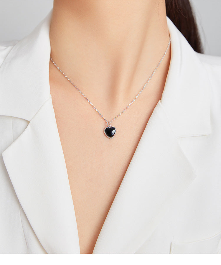 925 Sterling Silver Black Onyx Heart Necklace