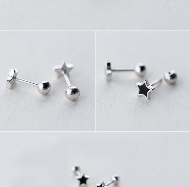 925 Sterling Silver Mini Black Star Screw Stud Earrings