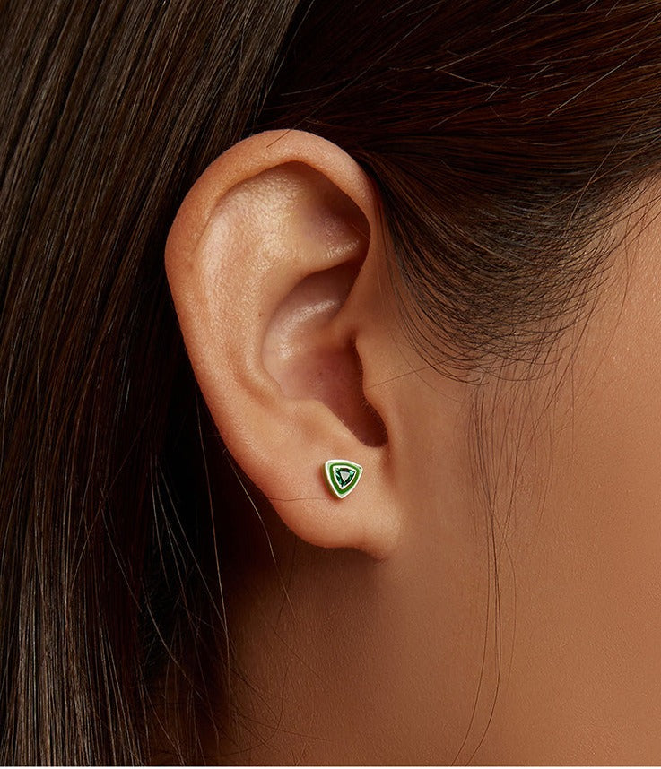 925 Sterling Silver Triangle Emerald Stud Earrings