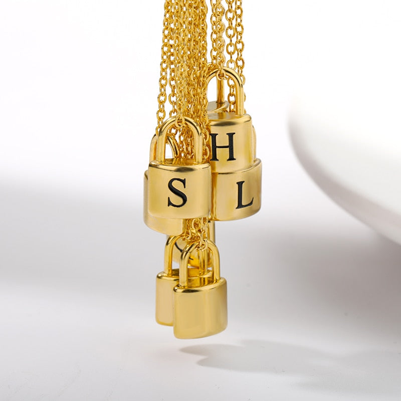 Gold Padlock Pendant Initial Necklace