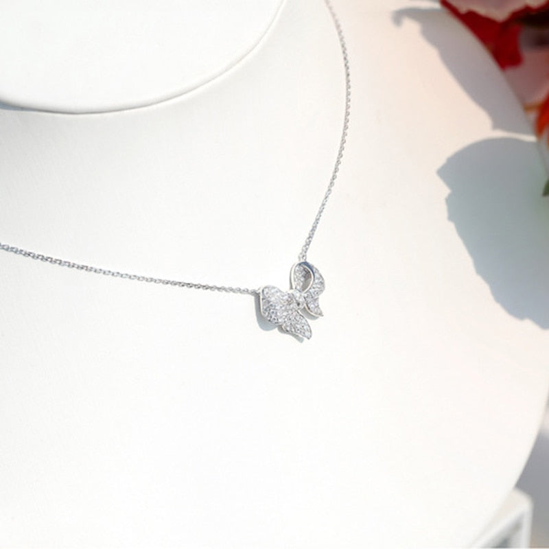 Sterling Silver Crystal Bow Necklace