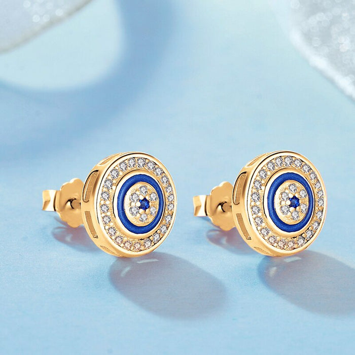 925 Sterling Silver Blue Evil Eye Stud Earrings