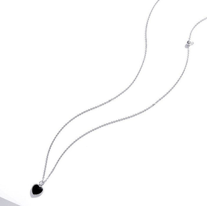 925 Sterling Silver Black Onyx Heart Necklace