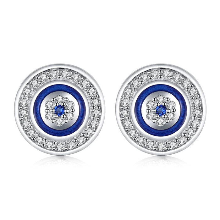 925 Sterling Silver Blue Evil Eye Stud Earrings