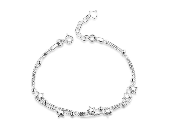 925 Sterling Silver Mini Stars Beaded Charm Bracelet