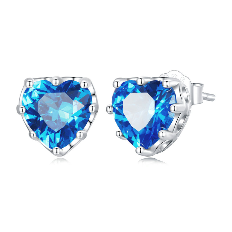 925 Sterling Silver Blue Sapphire Heart Stud Earrings