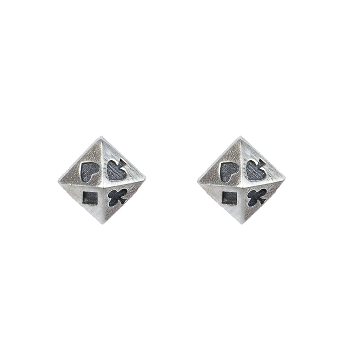 Sterling Silver Oxidized Card Suit Pyramid Stud Earrings