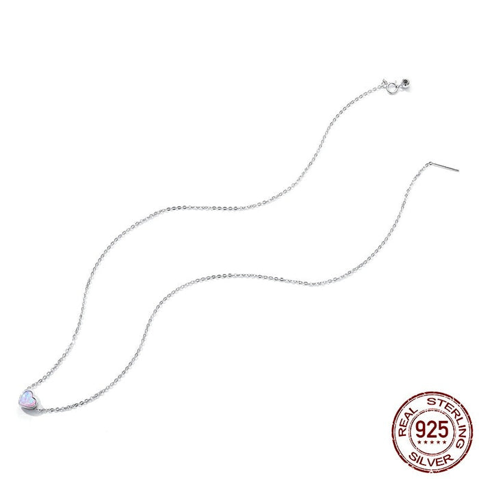925 Sterling Silver Opal Heart Necklace