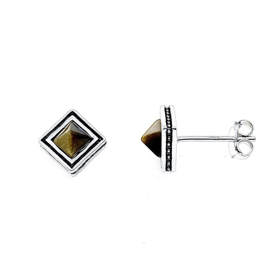 925 Sterling Silver Square Pyramid Stud Earrings