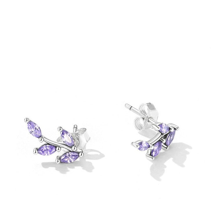 925 Sterling Silver Purple Lavender Flower Stud Earrings