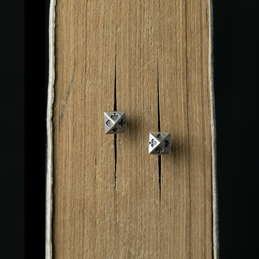 Sterling Silver Oxidized Card Suit Pyramid Stud Earrings