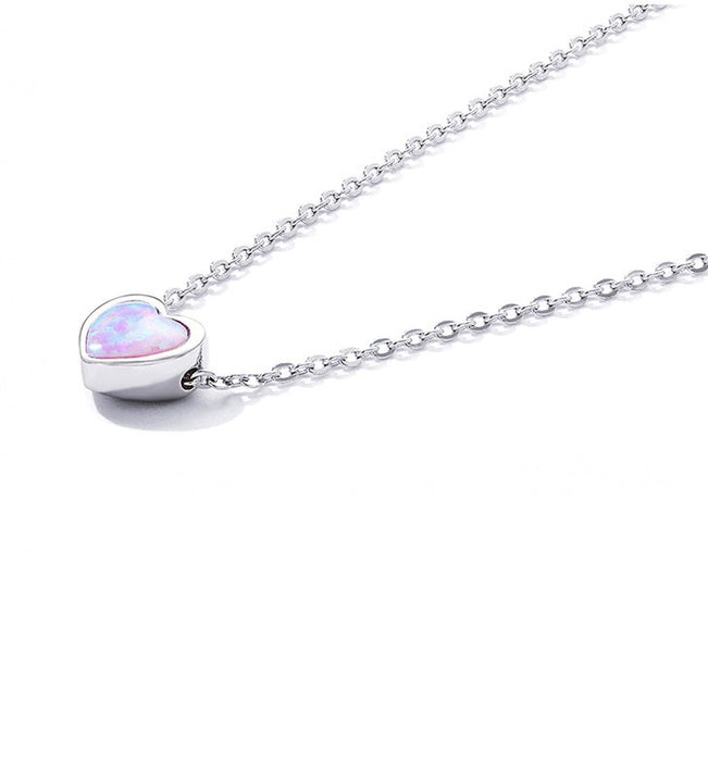 925 Sterling Silver Opal Heart Necklace
