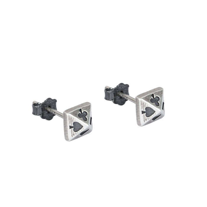 Sterling Silver Oxidized Card Suit Pyramid Stud Earrings