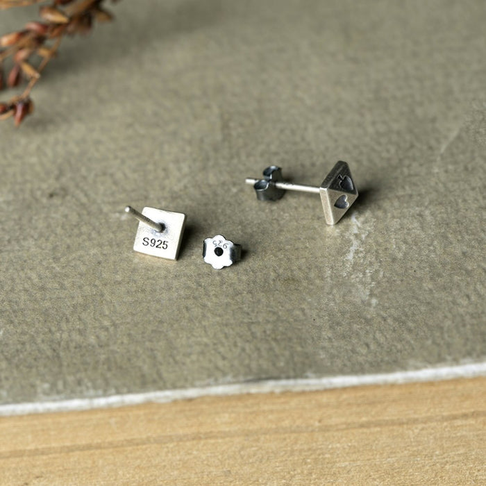 Sterling Silver Oxidized Card Suit Pyramid Stud Earrings