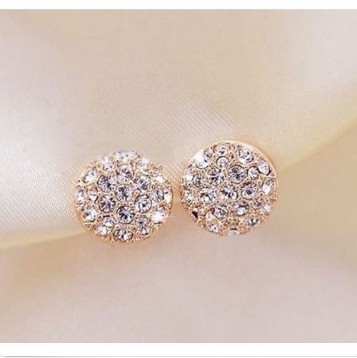 Round Gold Crystal Stud Earrings
