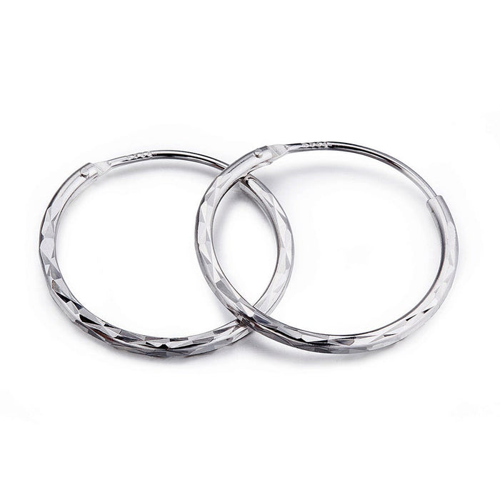 9ct White Gold Diamond Cut Sleeper Hoop Earrings