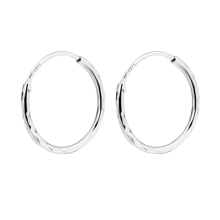 9ct White Gold Diamond Cut Sleeper Hoop Earrings