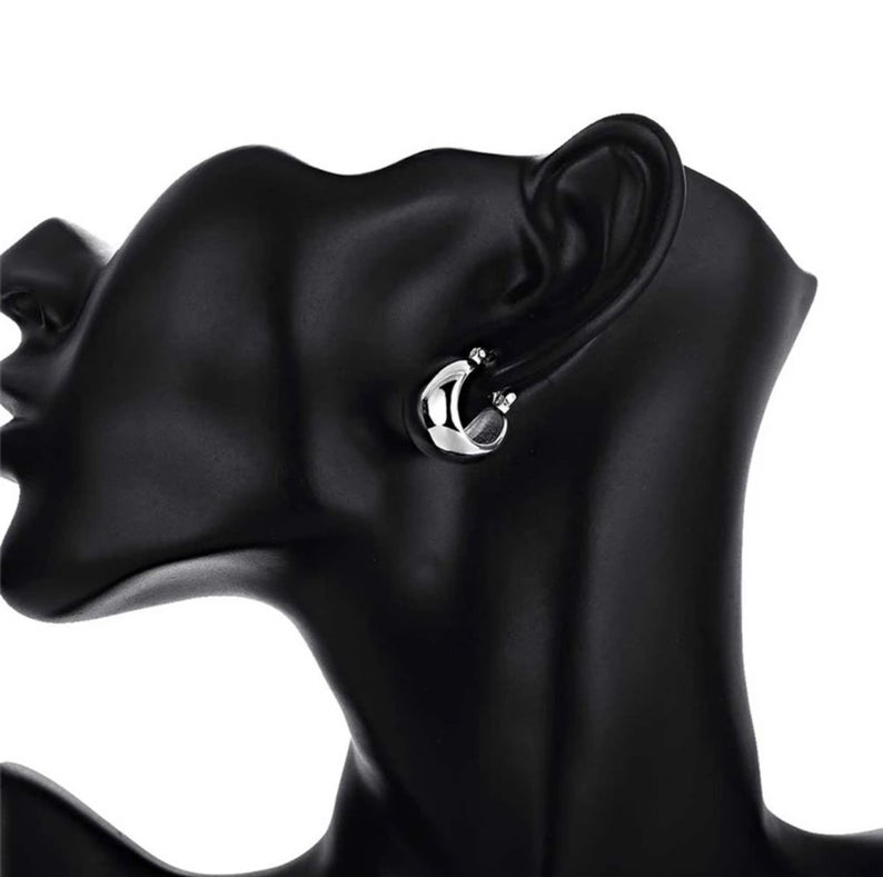 thumbnail image 2 of Solid 925 Sterling Silver Plain Huggie Hoop Earrings – 19mm Diameter, Snap Closure, Gift Boxed 2 of 3