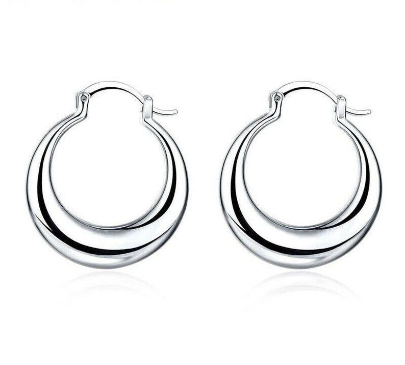 925 Sterling Silver Moon Crescent Hoop Earrings