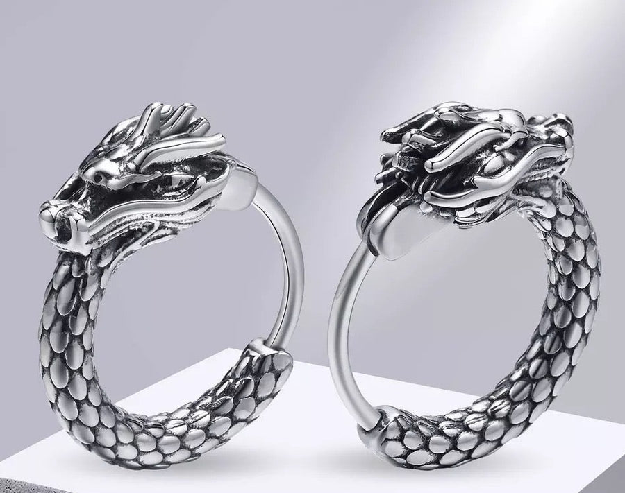 Stainless Steel Dragon Hoop Earrings